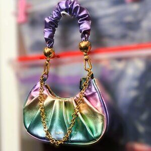 New Aldo Metallic Ombré Finish Leather Bag w/ Ruched Top handle & Chain Strap
